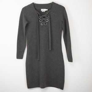 Vineyard Vines Merino Wool Sweater Dress Lace-Up Mini Long Sleeve Grey Size XXS
